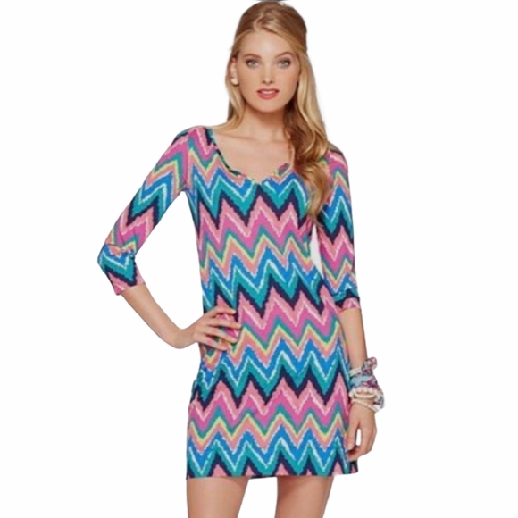 LILLY PULITZER GRETCHEN V-NECK 3/4 SLEEVE DRESS~XS